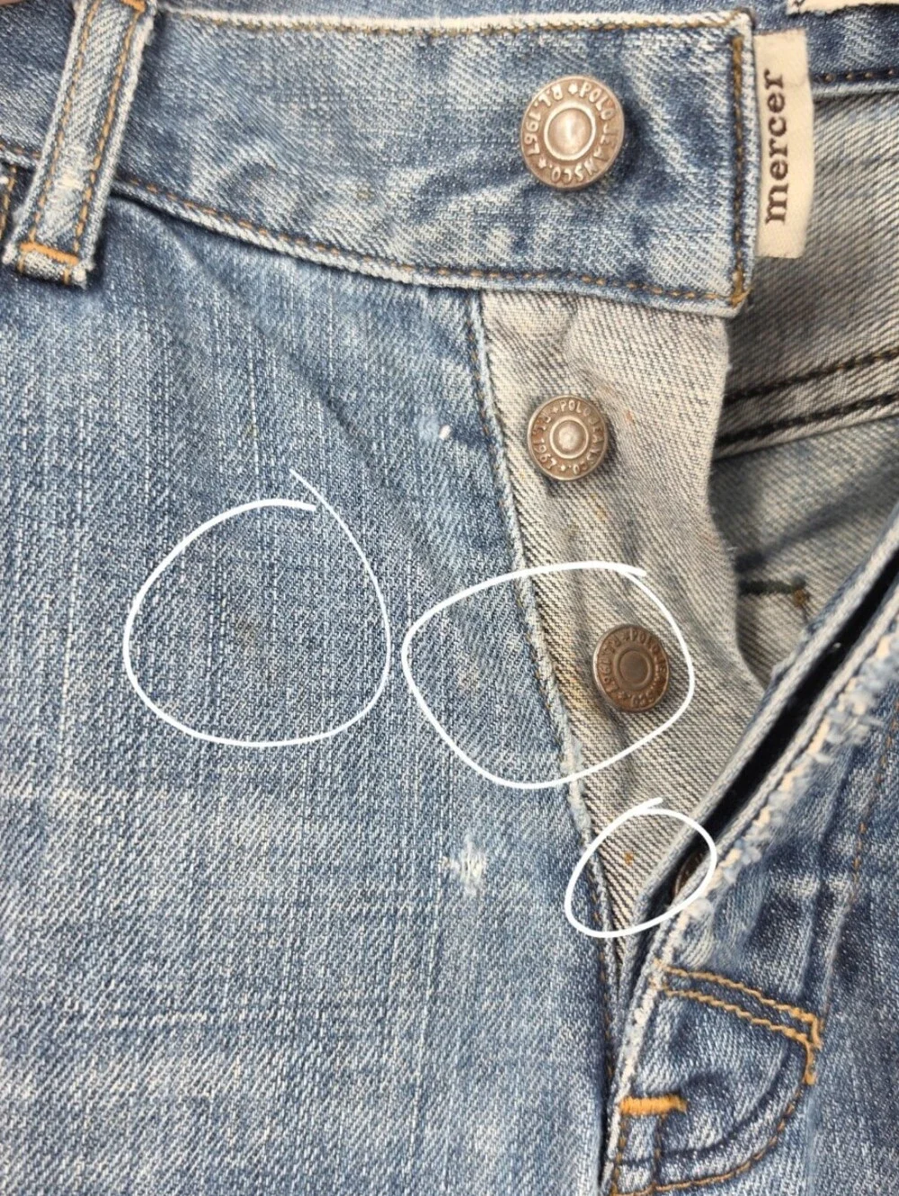 Ralph Lauren Vintage Mercer Jeans Thrashed Distressed Button Fly Denim